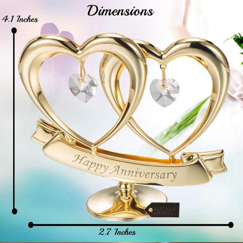 24K Gold Plated Double Heart Crystal Table Ornament for Anniversary